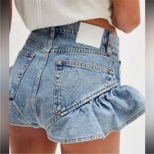 Frame Denim Light Blue Ruffle Jean Shorts